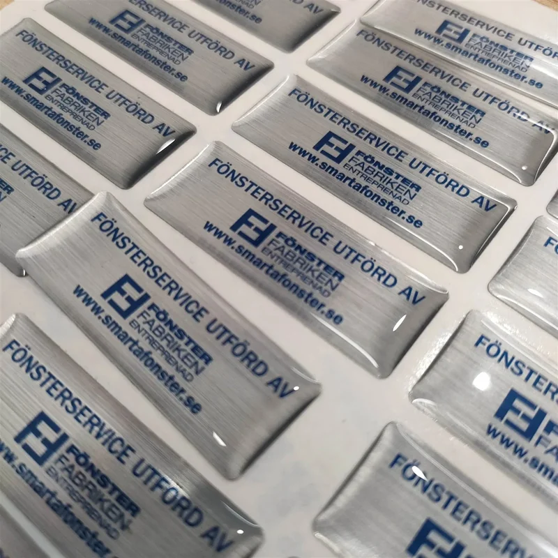 custom domed stickers - finish and surface view