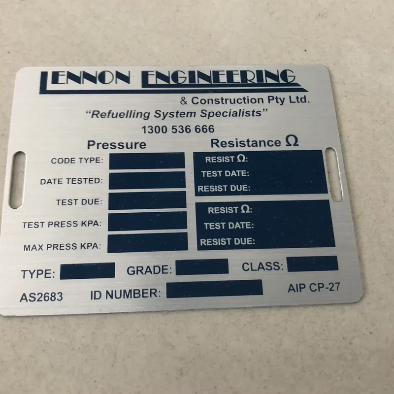 metal nameplates for equipment - finish and surface view